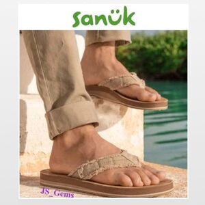 New Sanuk Flip Flops Sandals Mens Size 9 Outdoor Tan Shoes Slip On Slides